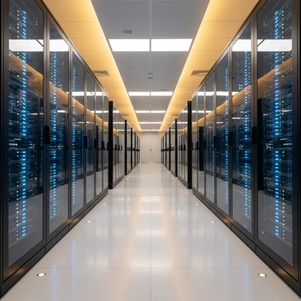 Data center corridor with illuminated server racks representing Thailand's AI infrastructure investment