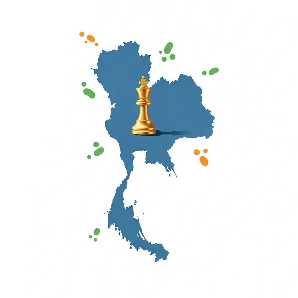 Infographic of Thailand map with a chess king piece symbolizing a prime minister candidacy