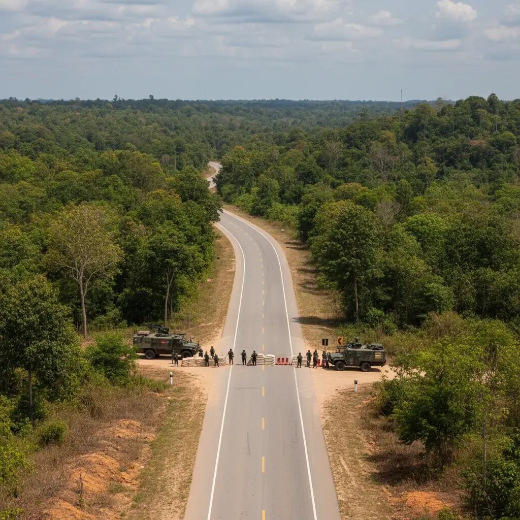 Military checkpoint on rural Highway 410 in Yala province, Thailand southern security operations