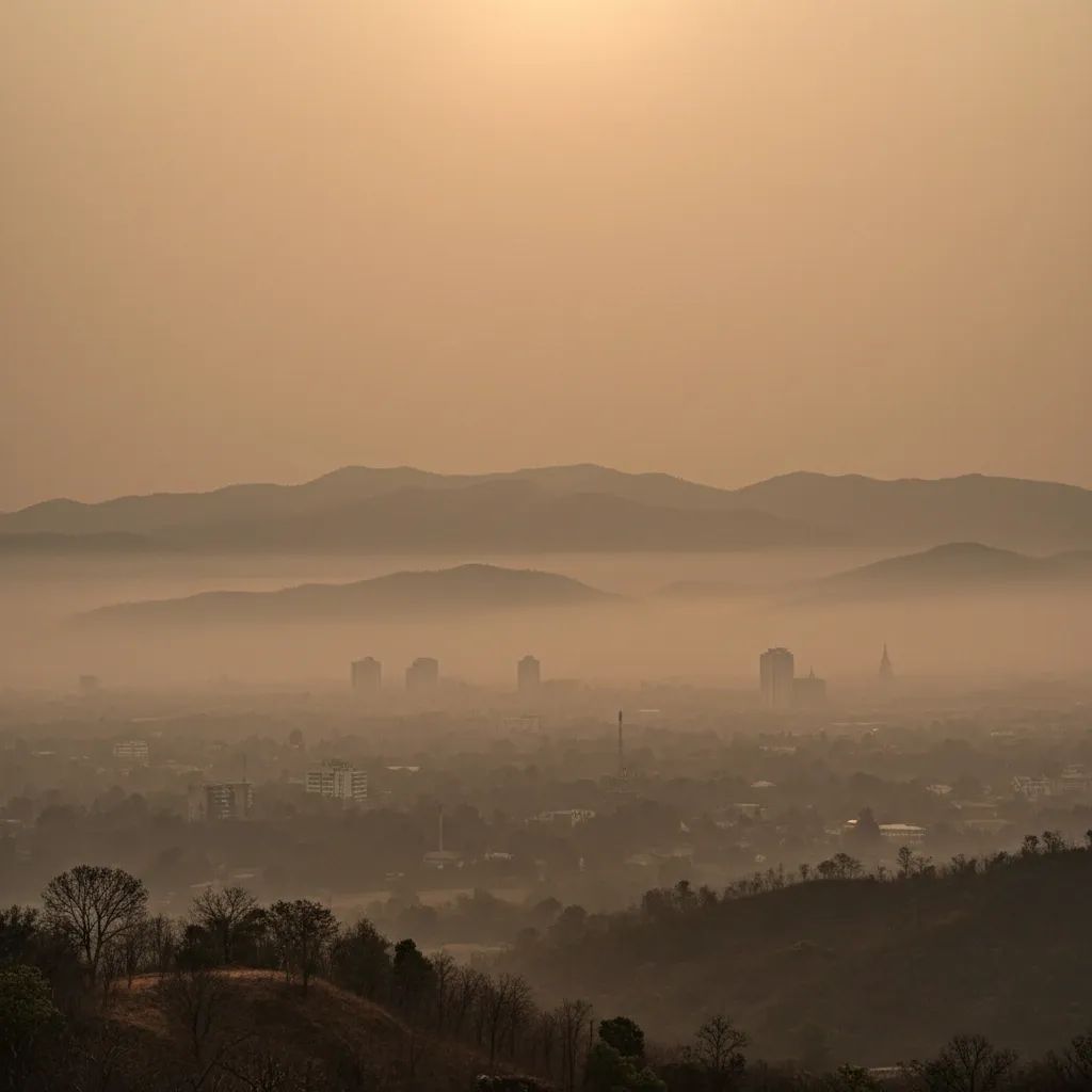 Chiang Mai city shrouded in thick haze from PM2.5 pollution and wildfire smoke
