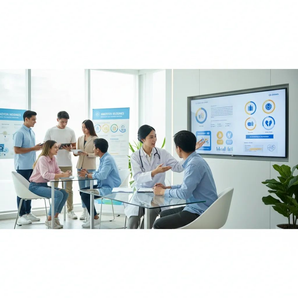Young adults receiving healthcare consultation in modern Bangkok hospital clinic setting