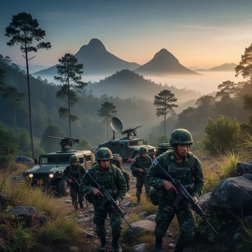 Thai military border patrol team conducting security operations in northern Chiang Mai mountain terrain