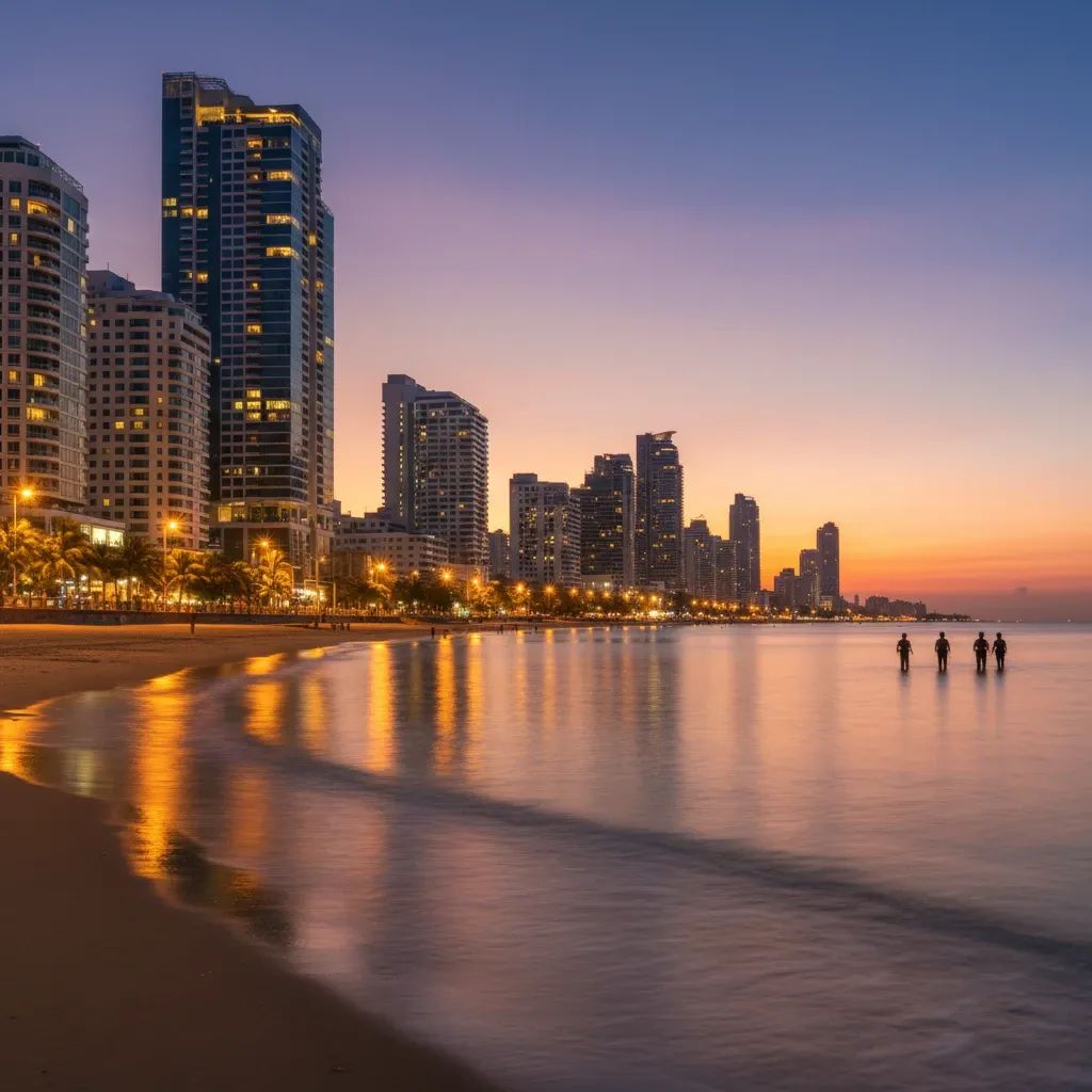 Pattaya beachfront skyline with enhanced street security lighting and evening patrol presence