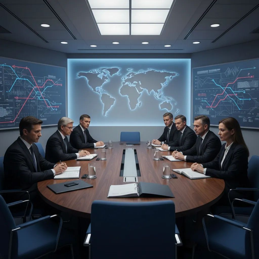 Modern government conference room with diplomatic setting representing NATO tensions