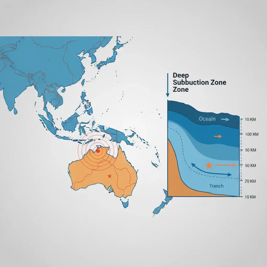 Geological diagram showing Sabah earthquake epicenter location and deep subduction zone depth