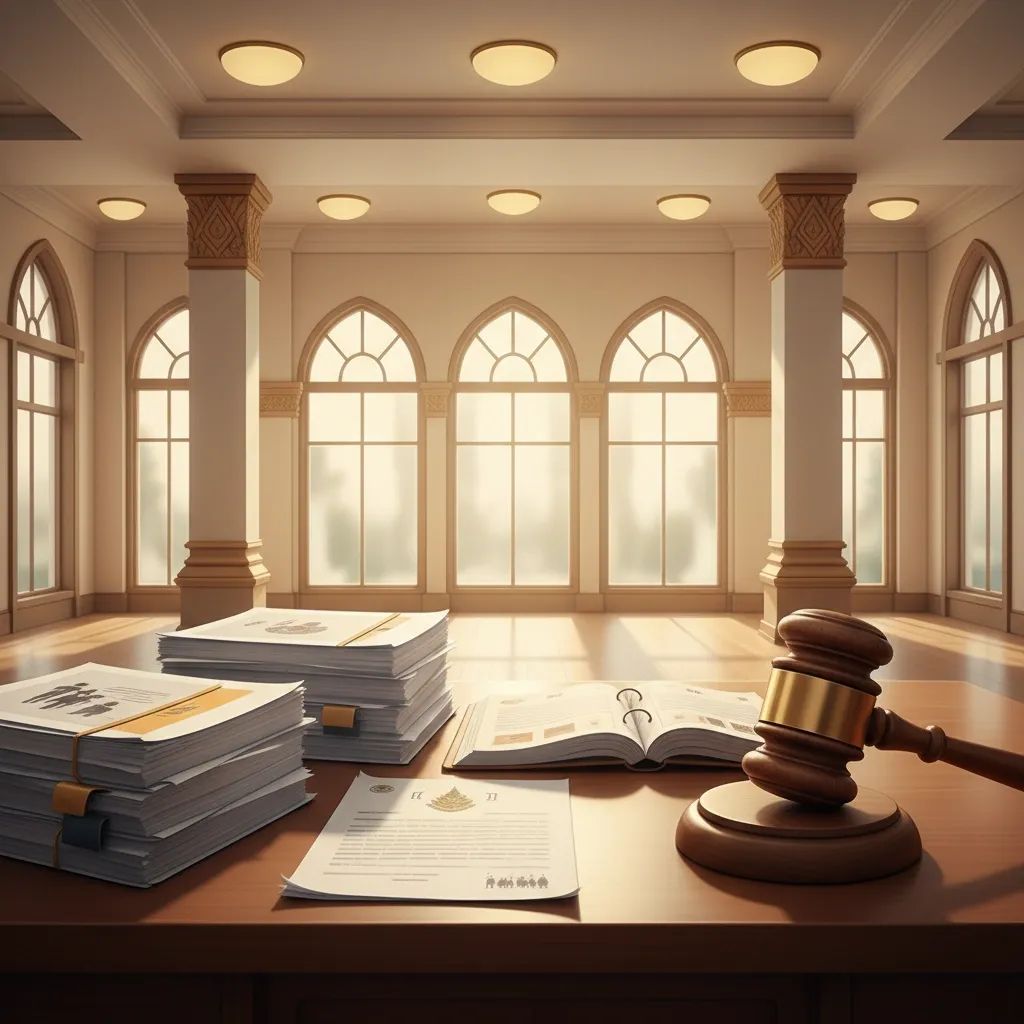 Thailand legal documents and courthouse setting representing child protection law enforcement