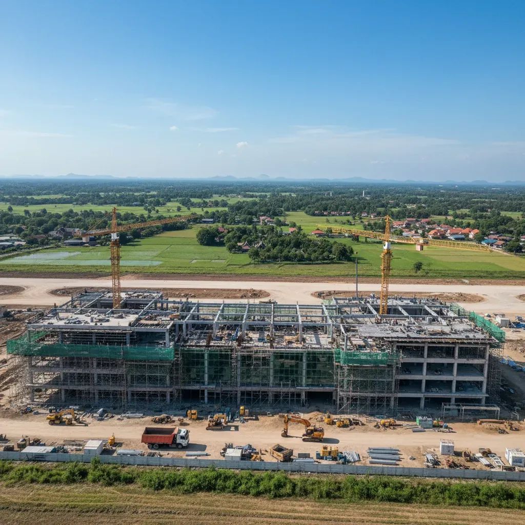 U-Tapao Airport construction site with modern terminal development in Eastern Thailand