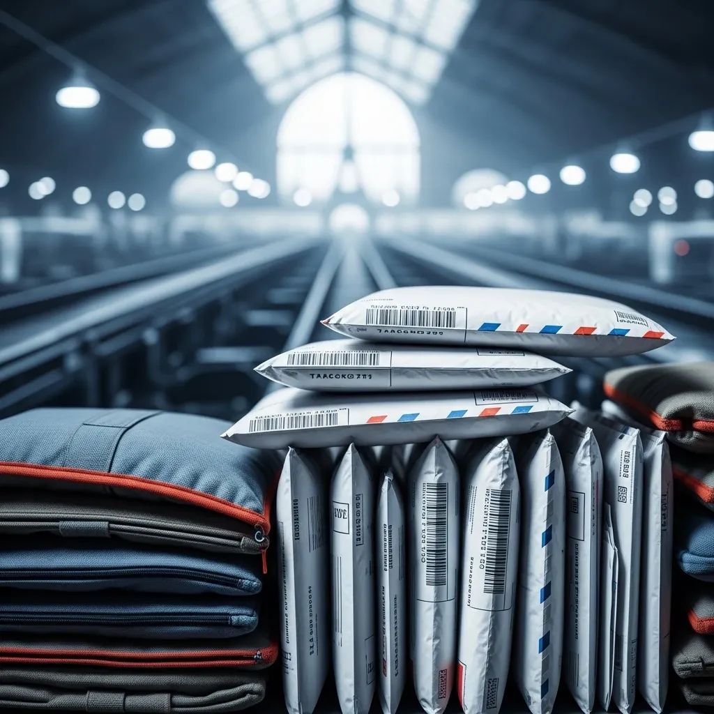 Express mail pouches and tracked envelopes at a postal sorting facility