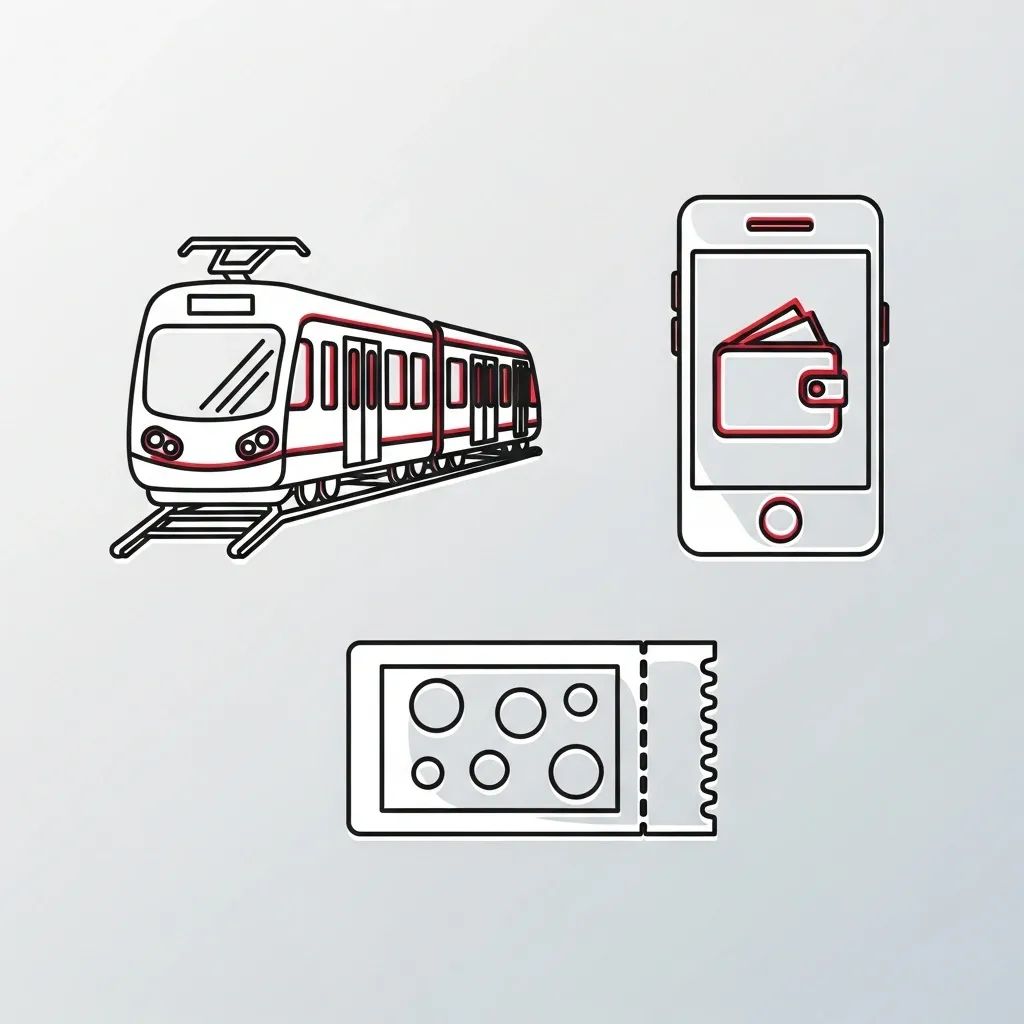 Infographic showing icons of train, digital wallet and lottery ticket representing Pheu Thai’s 2026 policy proposals