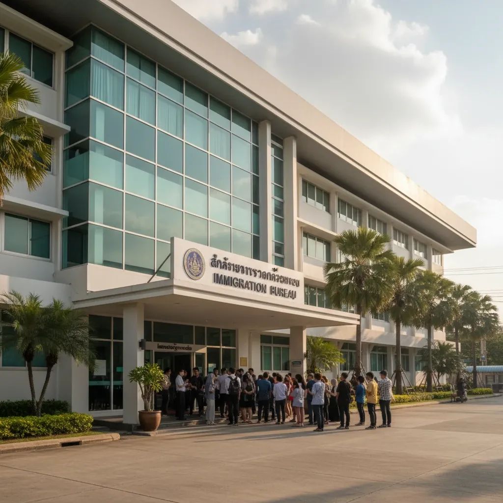 Thailand Immigration Office exterior showing official building entrance and signage