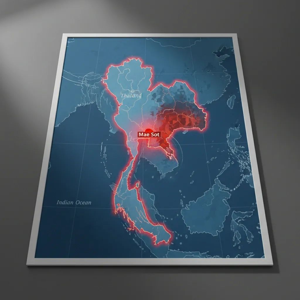 Map highlighting Thailand-Myanmar border region showing Tak Province and security zones