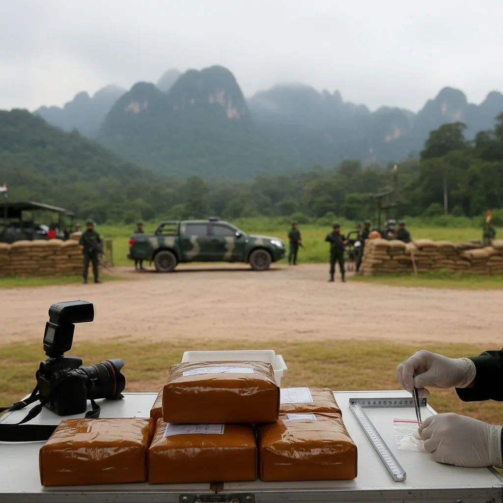 Northern Thailand border checkpoint and seized drug packages from military corruption investigation