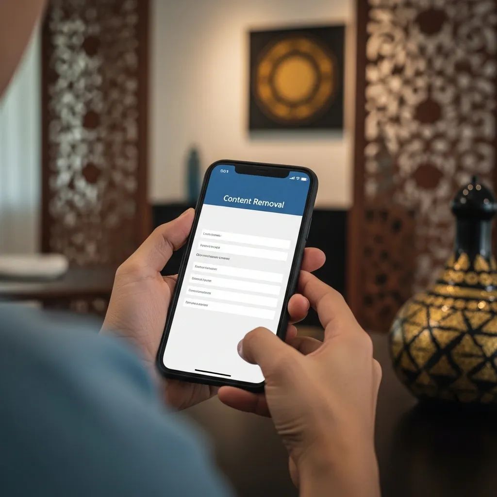Smartphone displaying an online court portal form for removing non-consensual images