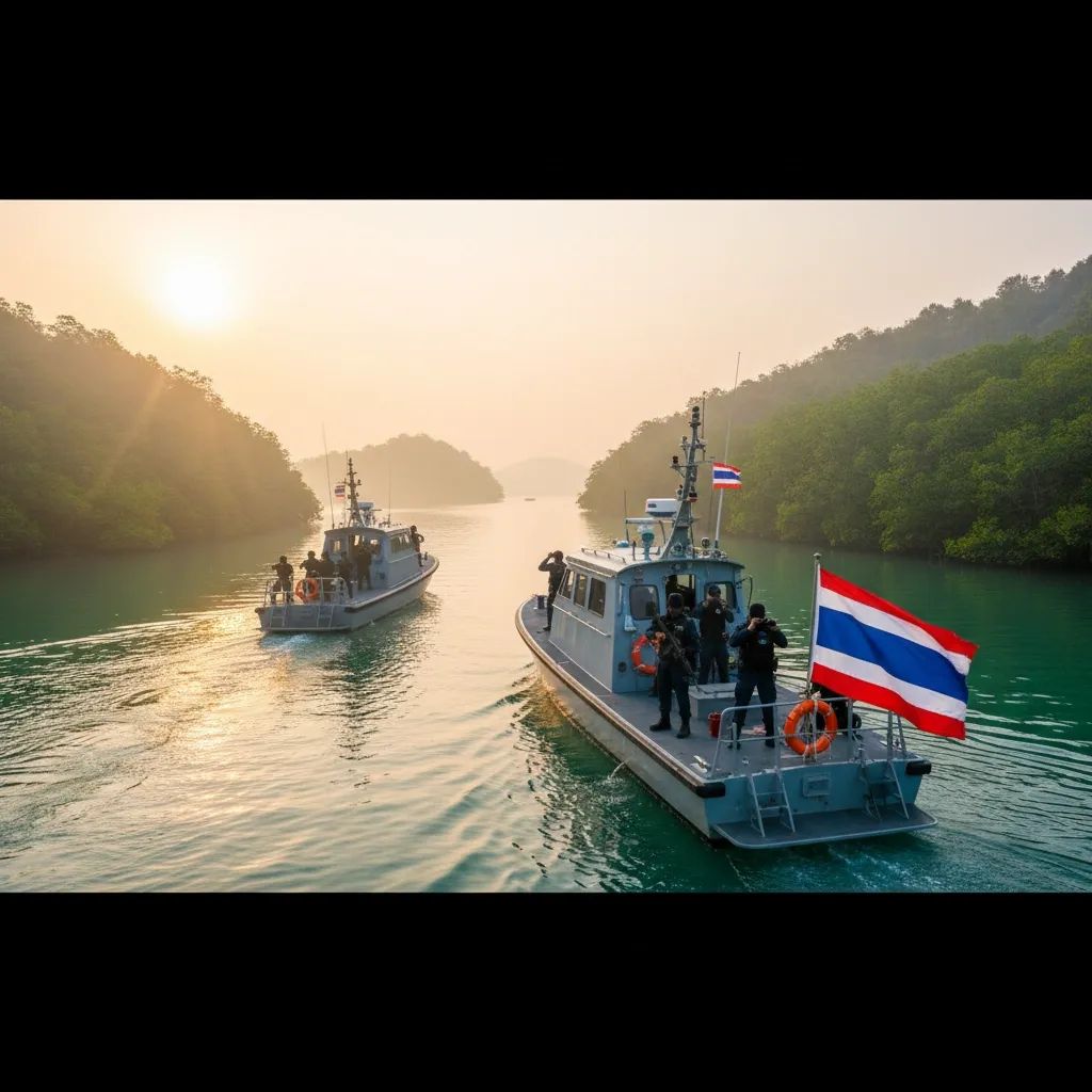 Thai Maritime Command patrol boats during coastal security operation in Trat province waters