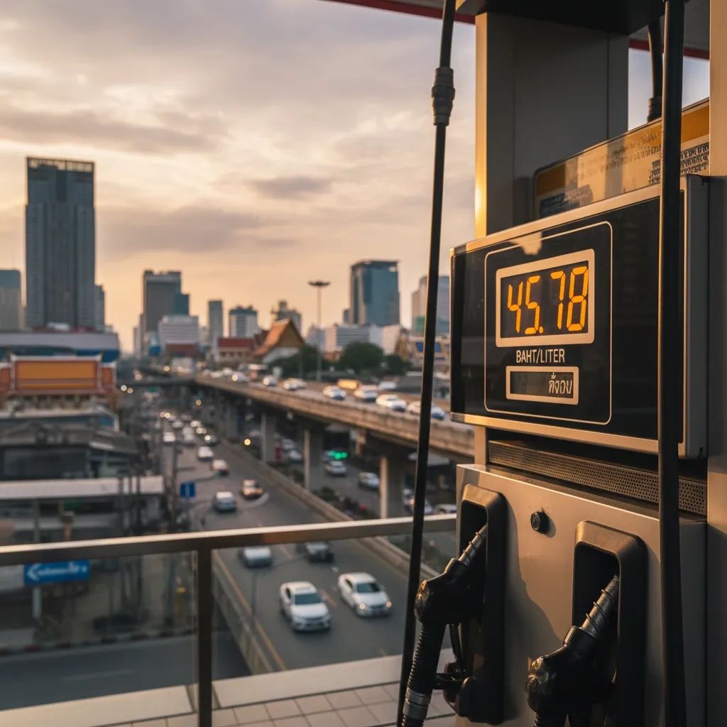 Fuel pump at Thai gas station displaying rising diesel prices