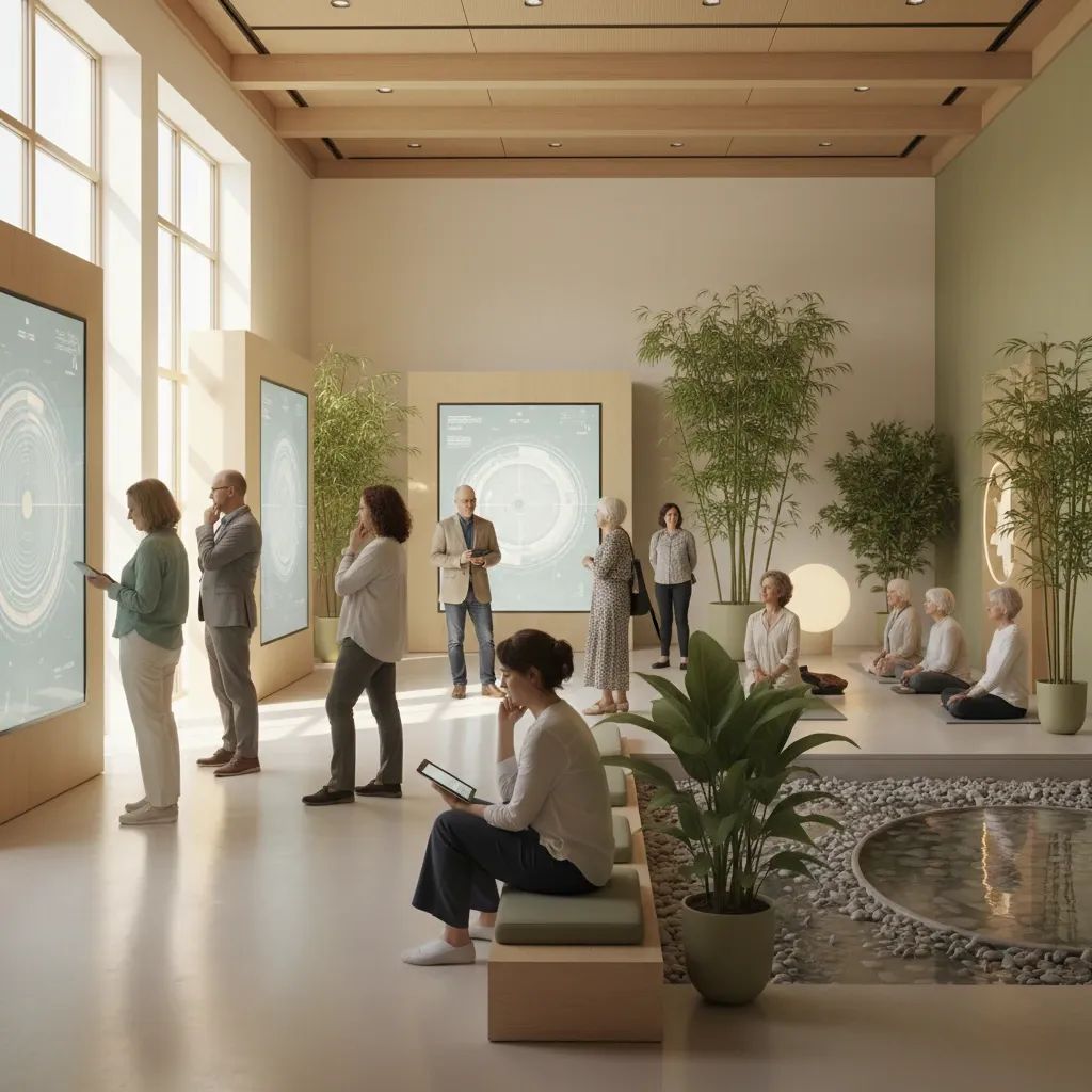 Diverse visitors exploring end-of-life planning exhibits at Thailand Death Fest exhibition hall