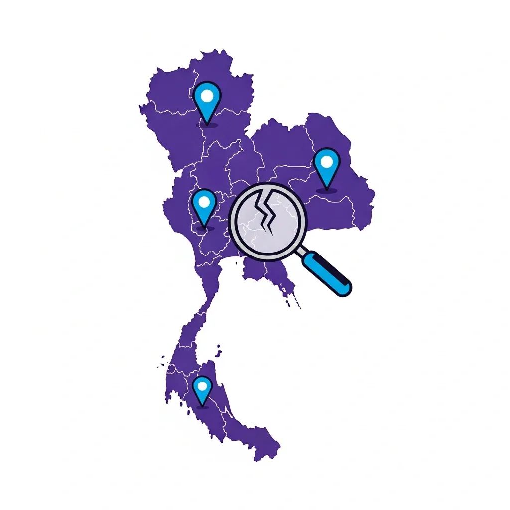 Stylized map of Thailand with broken search icon symbolizing Yahoo Search outage