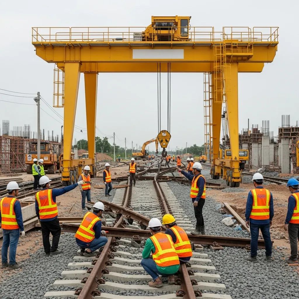 Gantry crane over bent railway tracks at Nakhon Ratchasima crash site