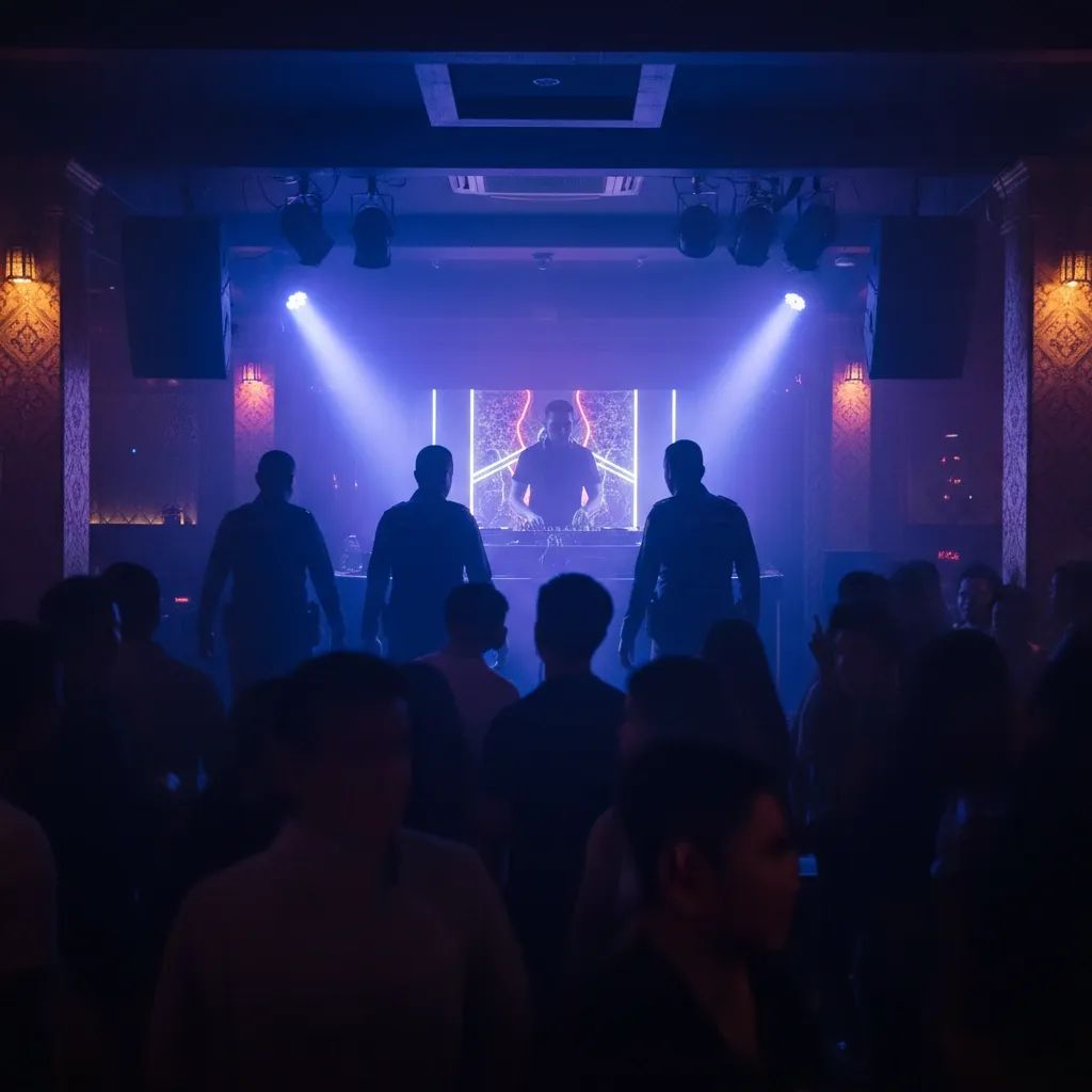 Immigration officers raiding a Chiang Mai nightclub's DJ booth