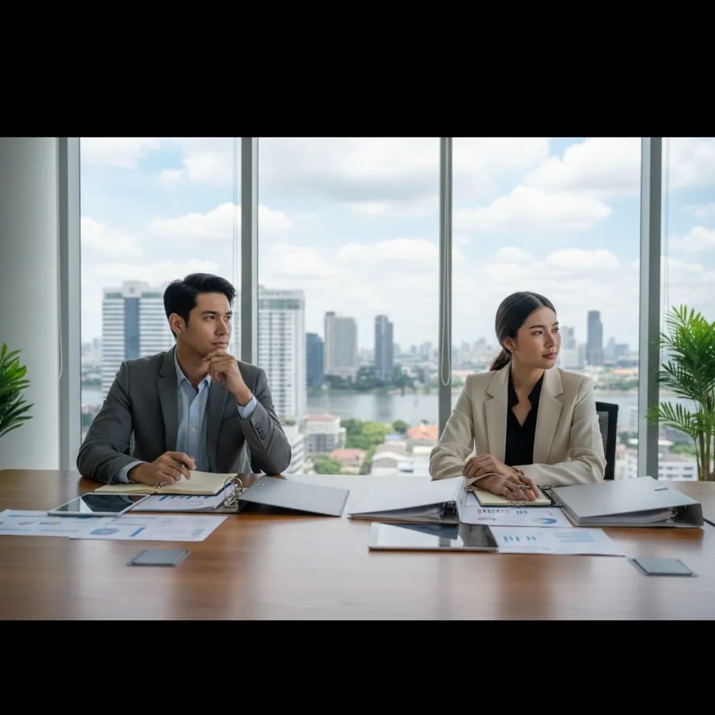 Young professional in modern workplace considering military conscription impact on career