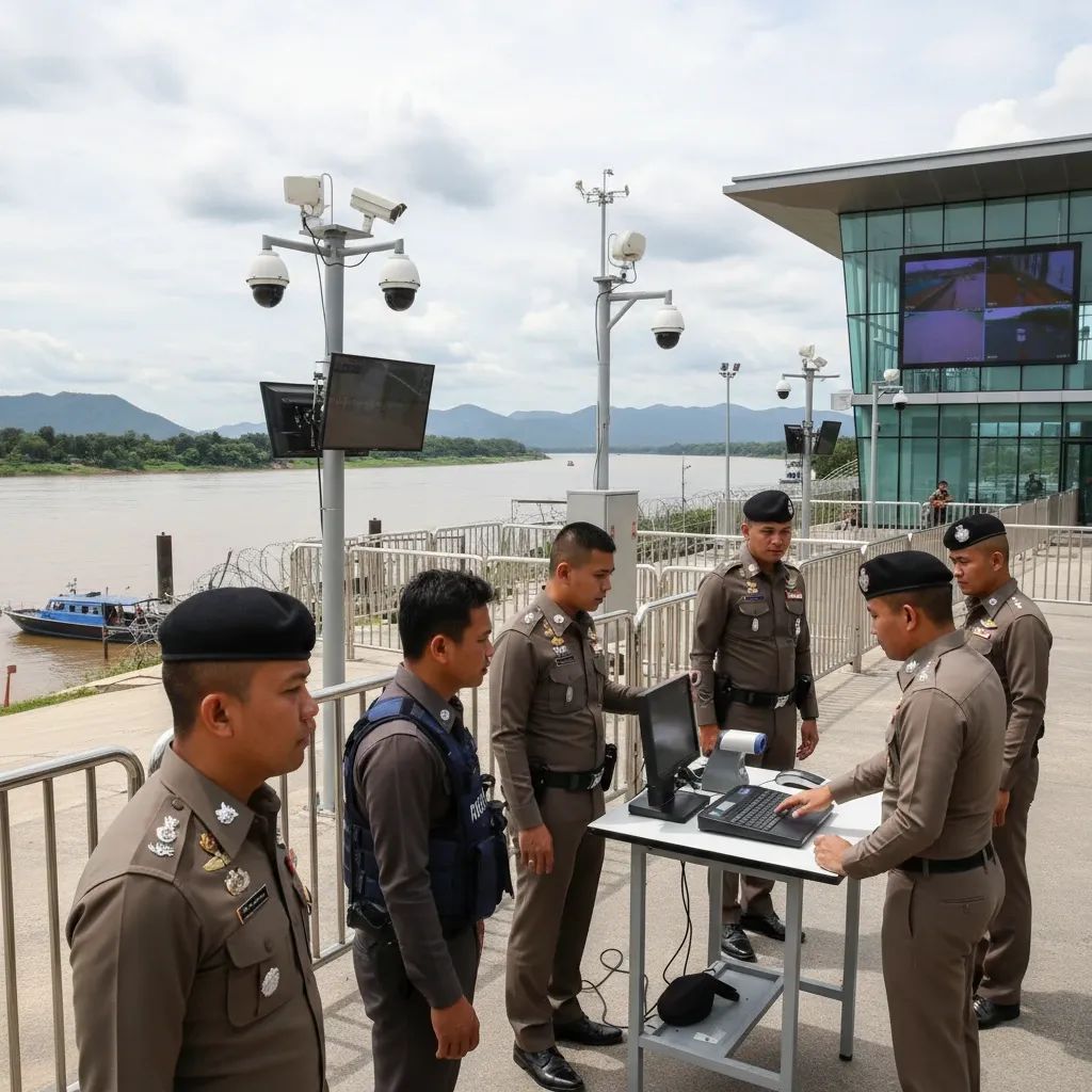 Thai authorities conducting border drug interdiction operation along Mekong River checkpoint