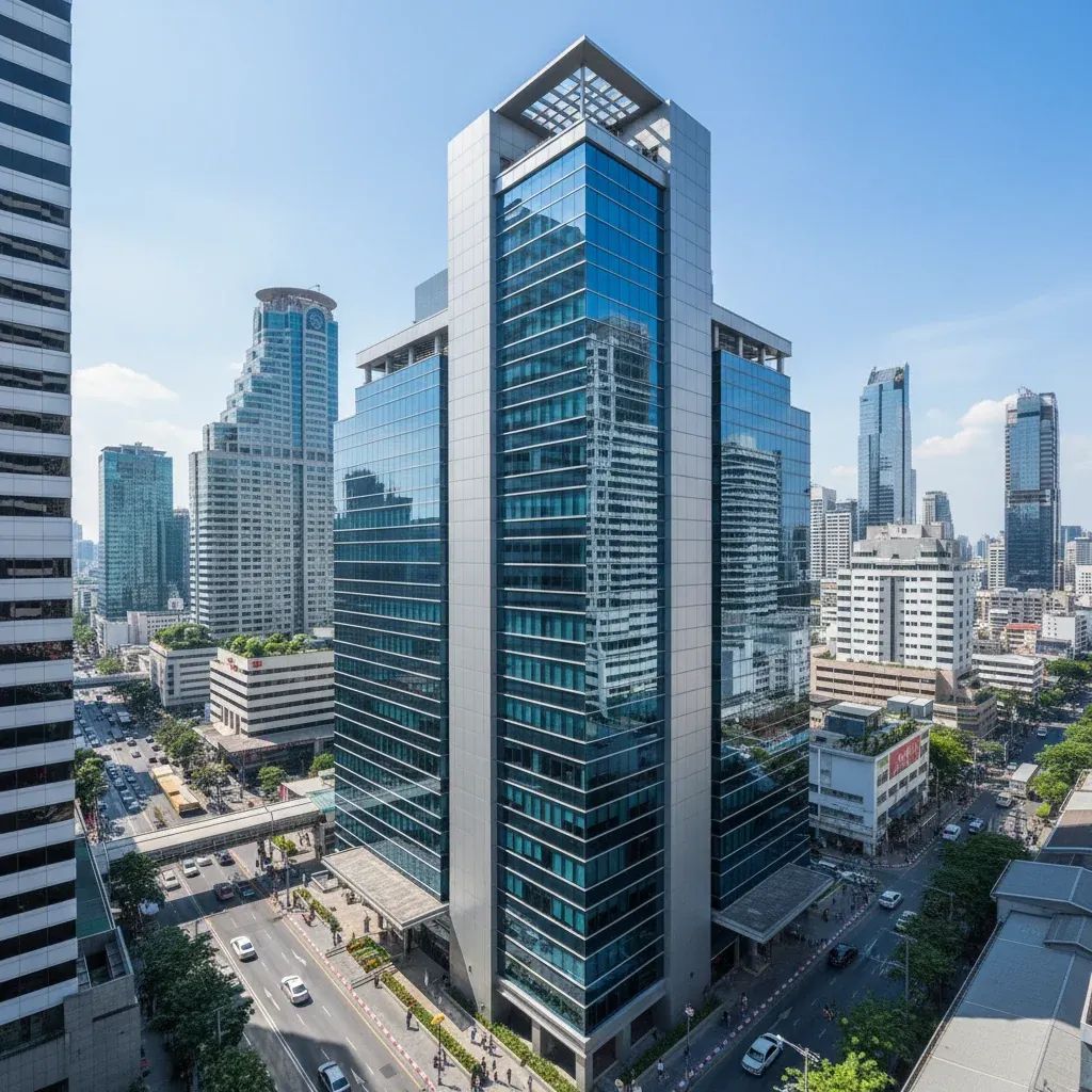 Modern Thai bank building in Bangkok financial district