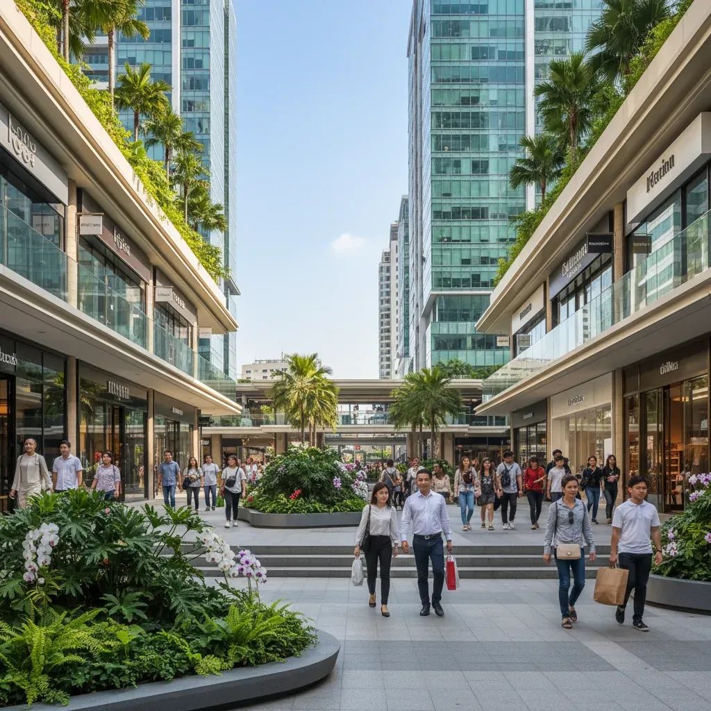 Modern mixed-use shopping center with retail and commercial spaces representing Thailand's real estate growth