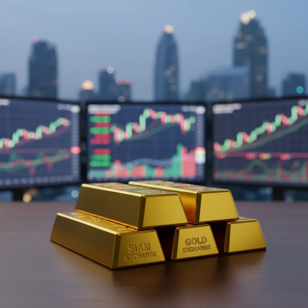 Gold bars displayed with financial trading interface in background representing market trading halt