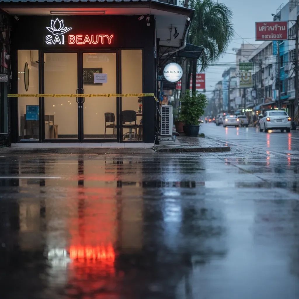 Police tape cordons off Pattaya beauty salon after reported domestic violence assault