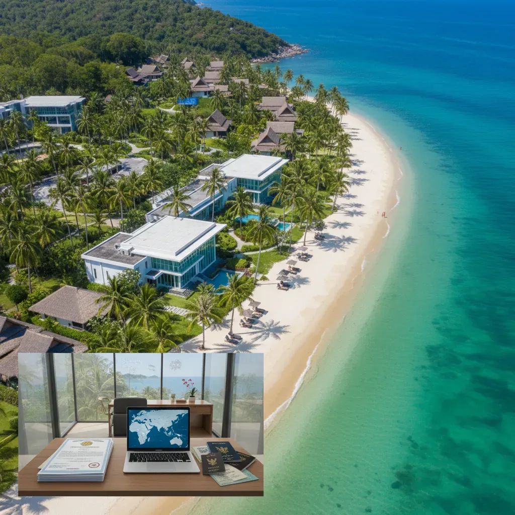 Tropical beach resort administration area representing Thailand immigration and tourism sector enforcement