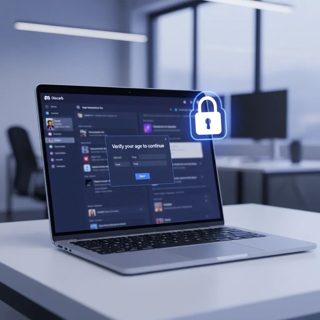 Discord app interface showing age verification security prompt with padlock icon