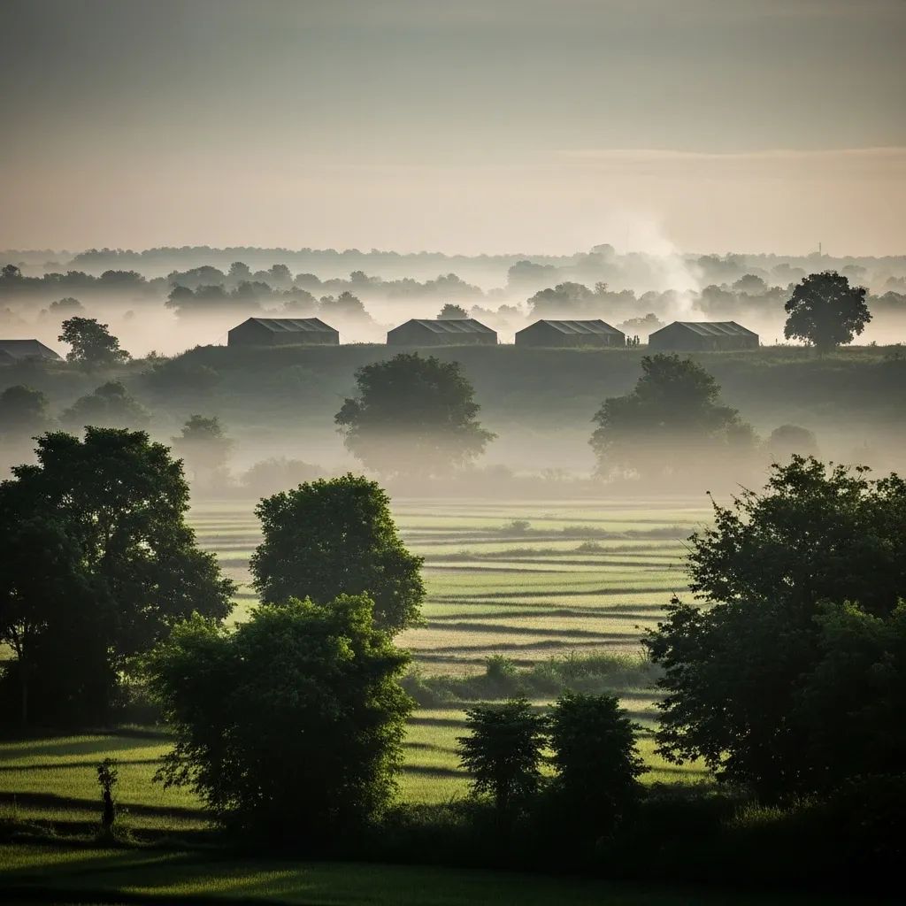 Military tents and smoke visible on a misty Thailand-Cambodia border ridge