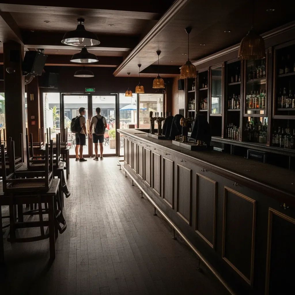 Empty Thai bar with locked liquor shelves and closed beer taps during election dry days