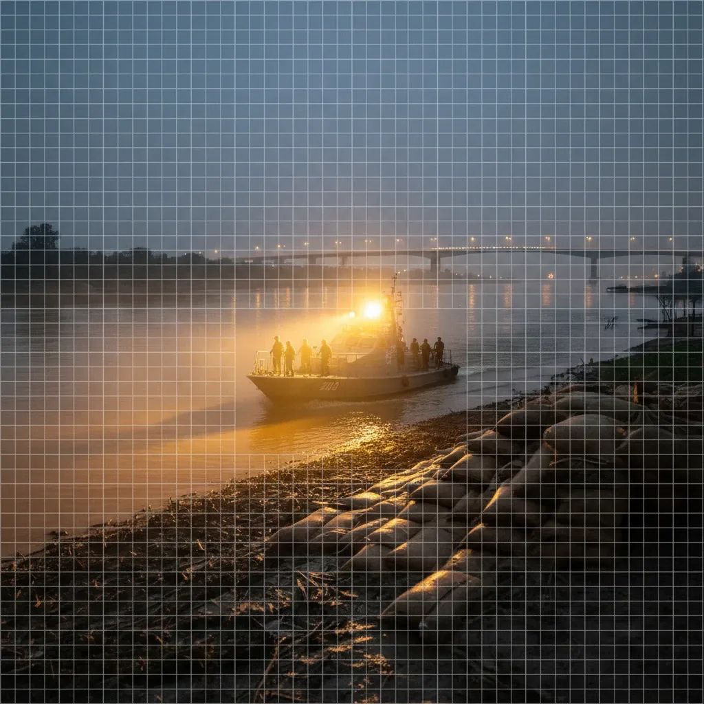 Thai navy patrol boat scans the Mekong near Nong Khai at dusk amid intensified anti-drug border checks