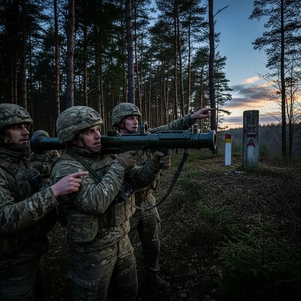 Thai soldiers carrying a captured missile launcher on a forested border ridge