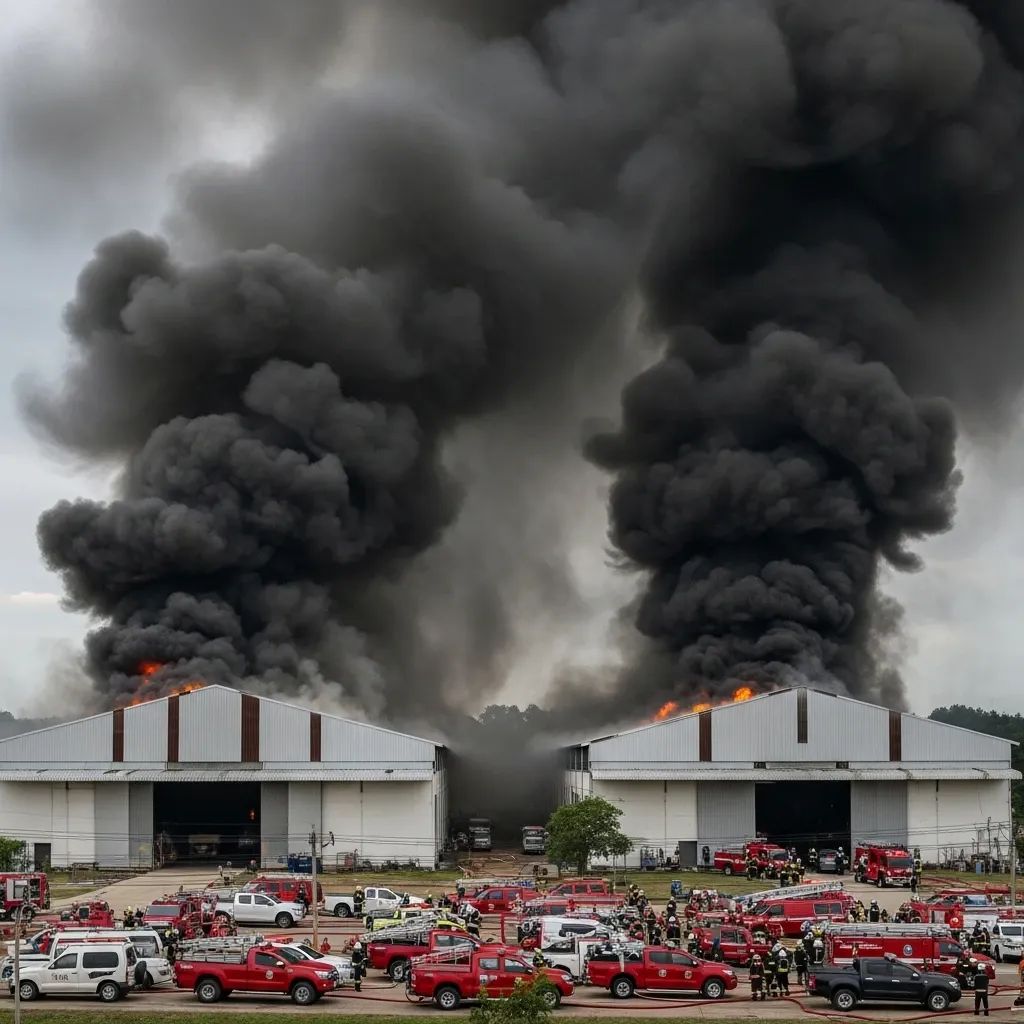 Thick smoke billowing from two Chonburi factories in rural Nong Yai area