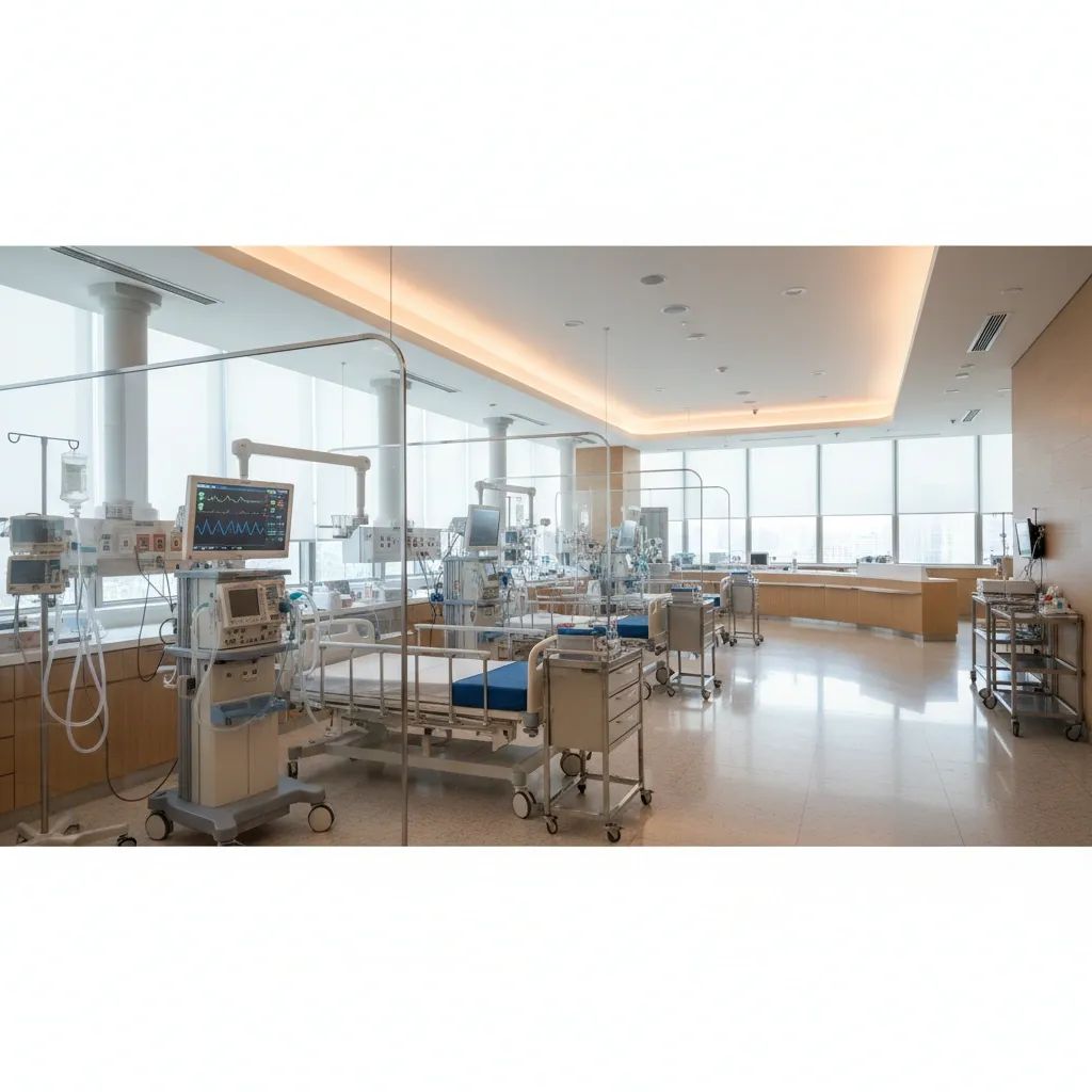 Modern hospital interior with medical monitoring equipment in professional healthcare setting