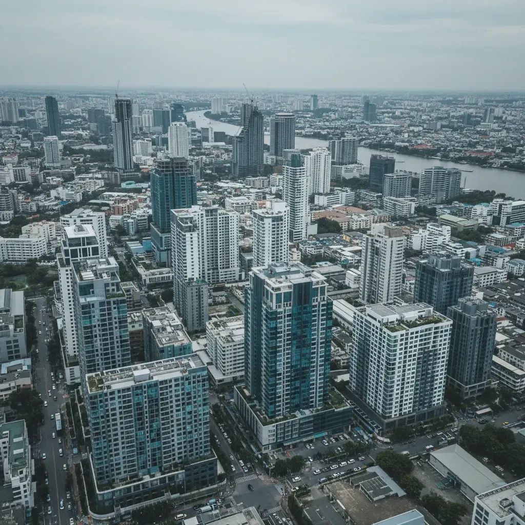 Bangkok skyline showing numerous high-rise residential condominiums and apartment buildings